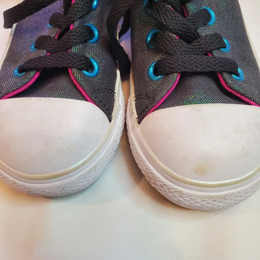 Converse Chuck Taylor High Top Sneakers Girls 10‎ Black Teal Metallic Shimmer